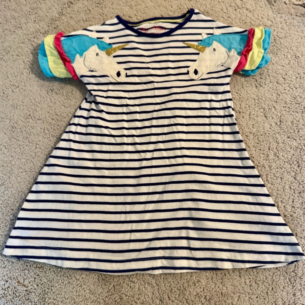 Mini Boden Striped Unicorn Kids Dress 2-3